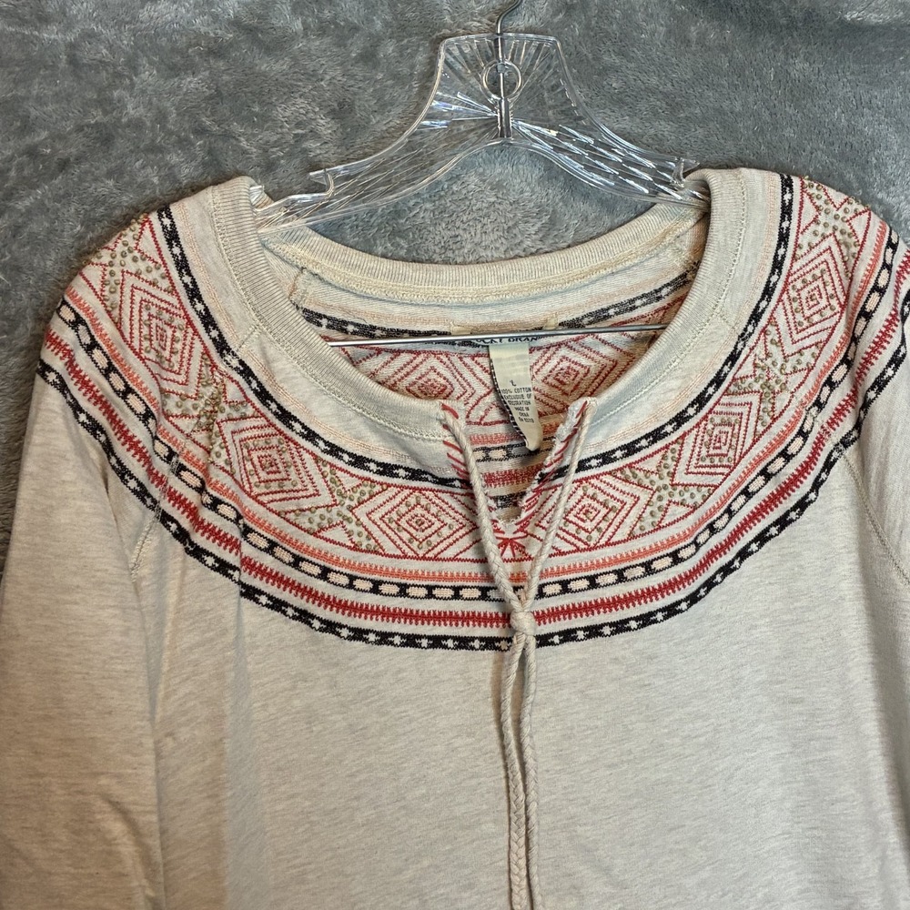 Lucky Brand Womens Southwestern Navajo Stitched Sweatshirt L Aztec Boho Pocket